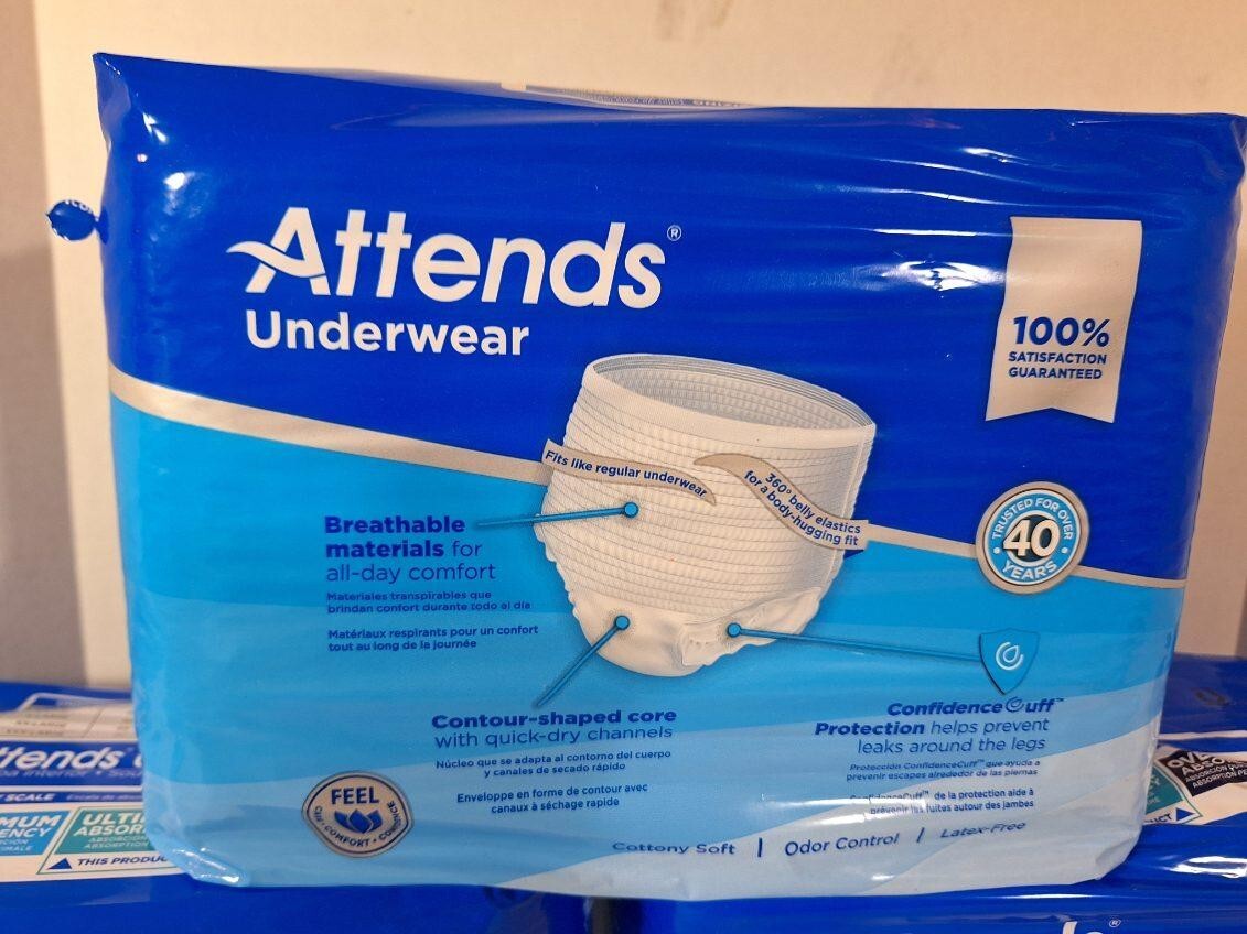 LOT OF 4 ATTENDS Youth Small Disposable Underwear- Size Small/Youth-20 Count Per