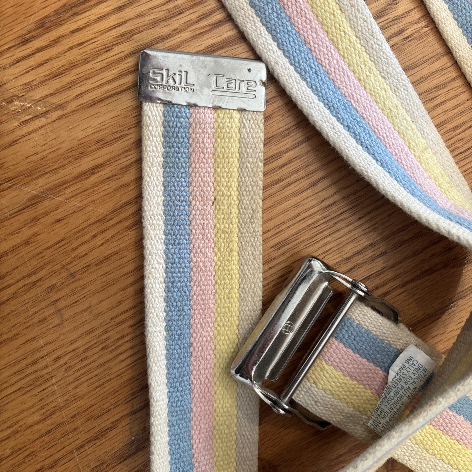 SkiL-Care Gait Belt 60″ Length Pastel Stripe 2″ Ivory yellow pink blue Stripe
