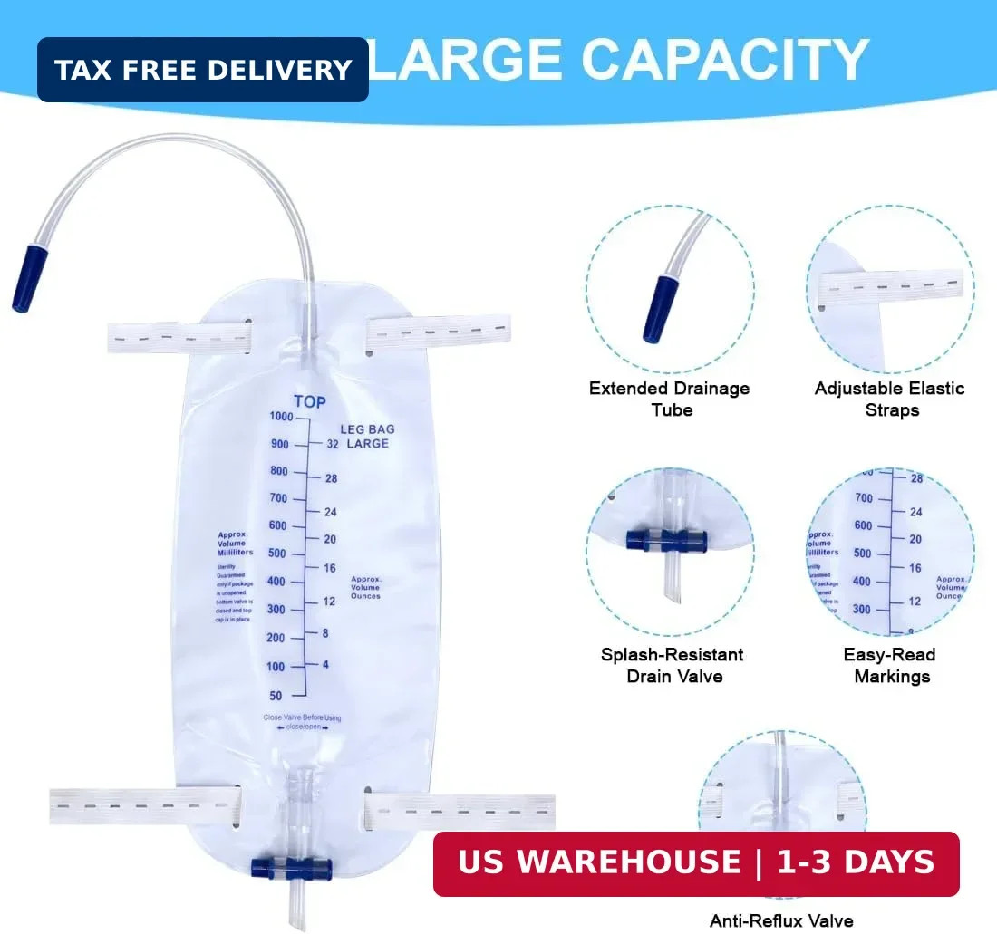 Urinary Drainage Bag 1000ML Urine Catheter Leg Bags 4Pcs with Anti-Reflux Chambe