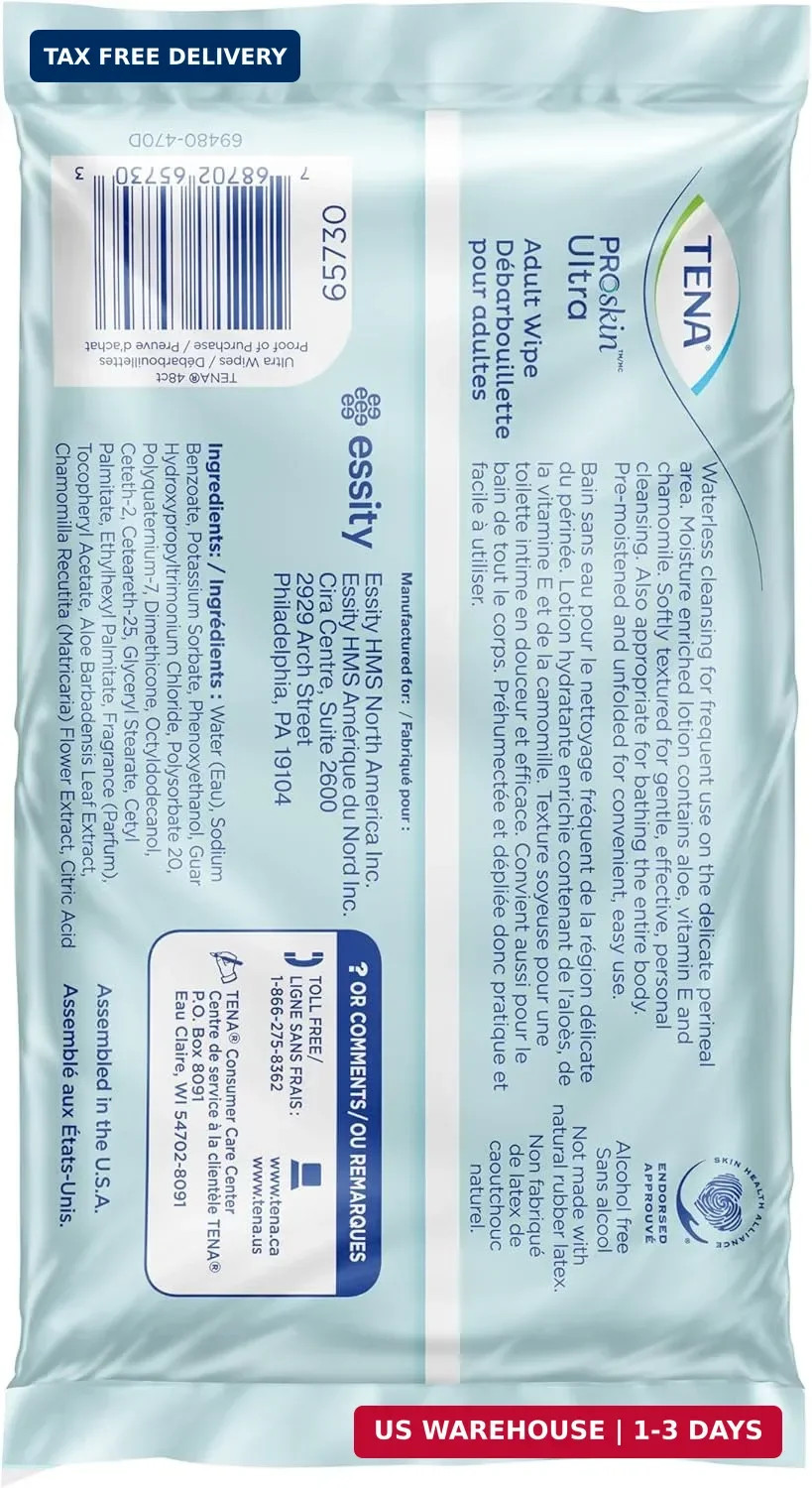 TENA Proskin Adult Wipes for Incontinence, Unisex, 48 ct