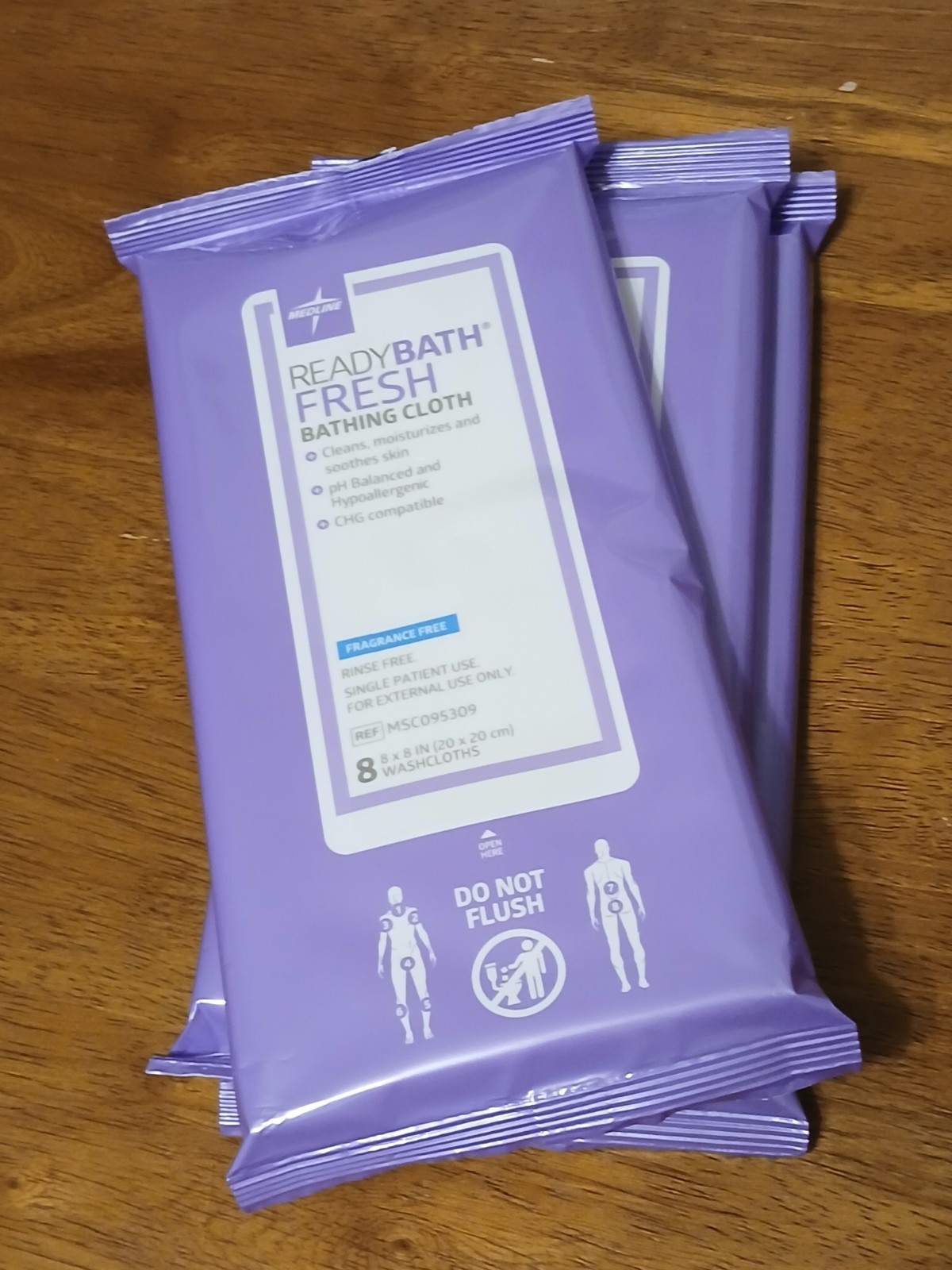 Pack of 3 MEDLINE Ready Bath Fresh Bathing Cloths 8ct each pack = 24 total