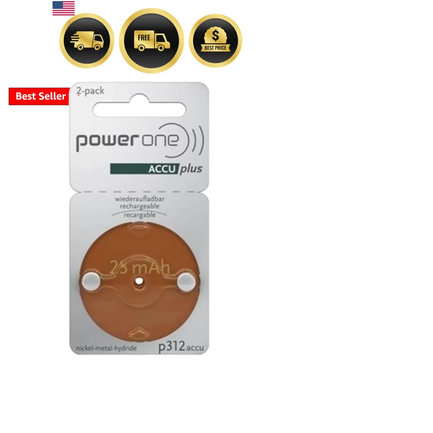 ACCU Plus Size 312 Rechargeable Hearing Aid Batteries