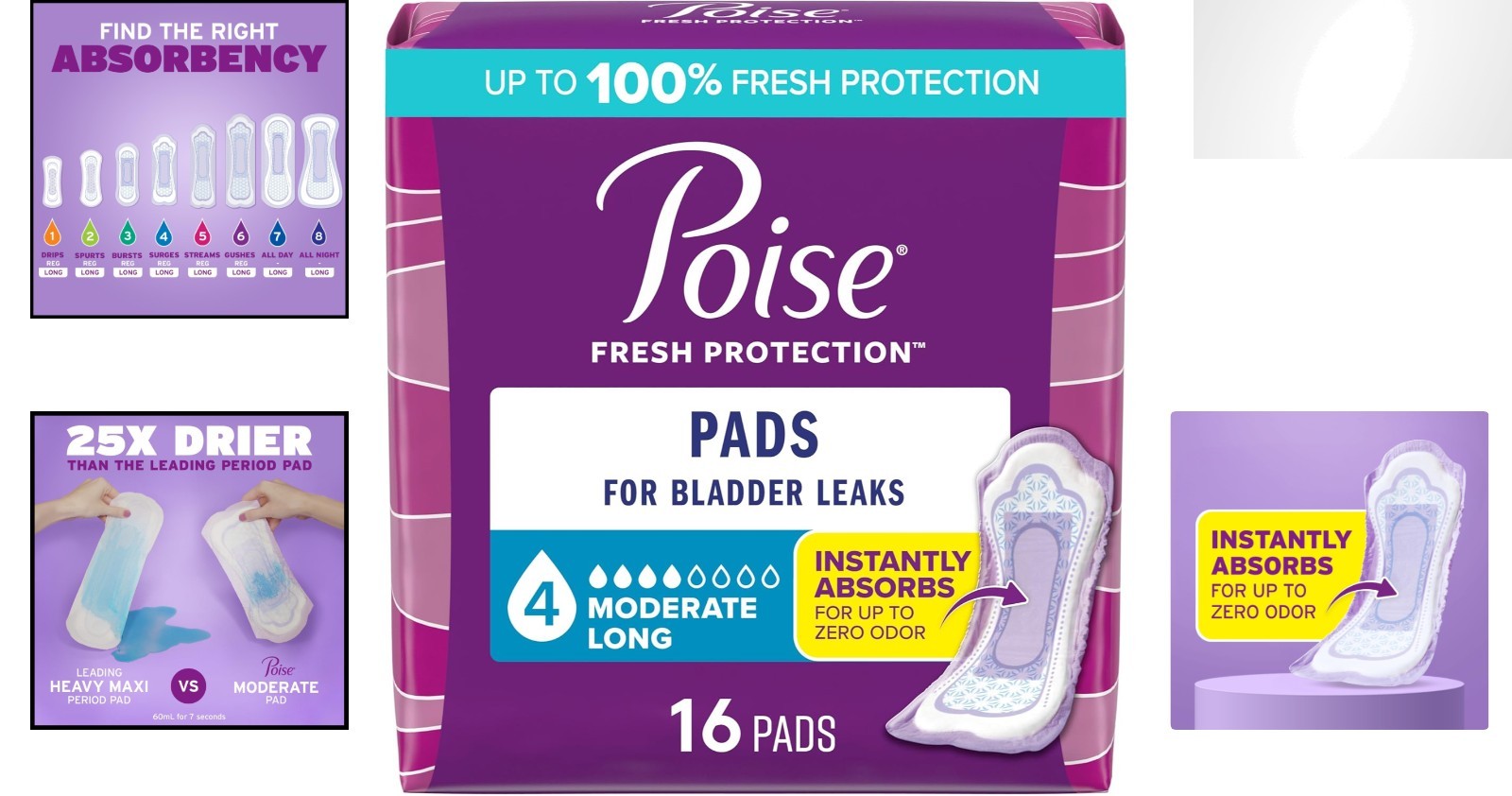 Comfortable Postpartum & Incontinence Pads, 4 Drop Moderate Absorbency, 16 Count