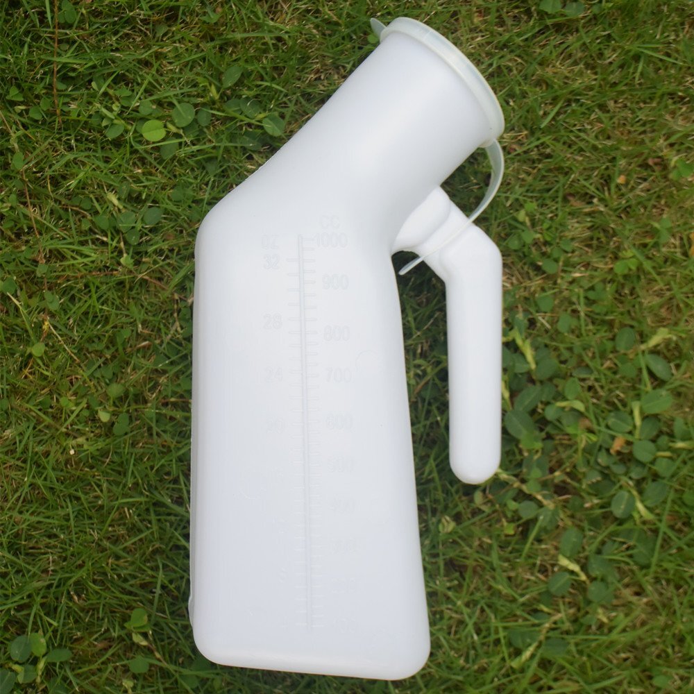 Thick Firm Male Urinal Urine Bottle with Lid 32oz./1000mL Whitepack of 2