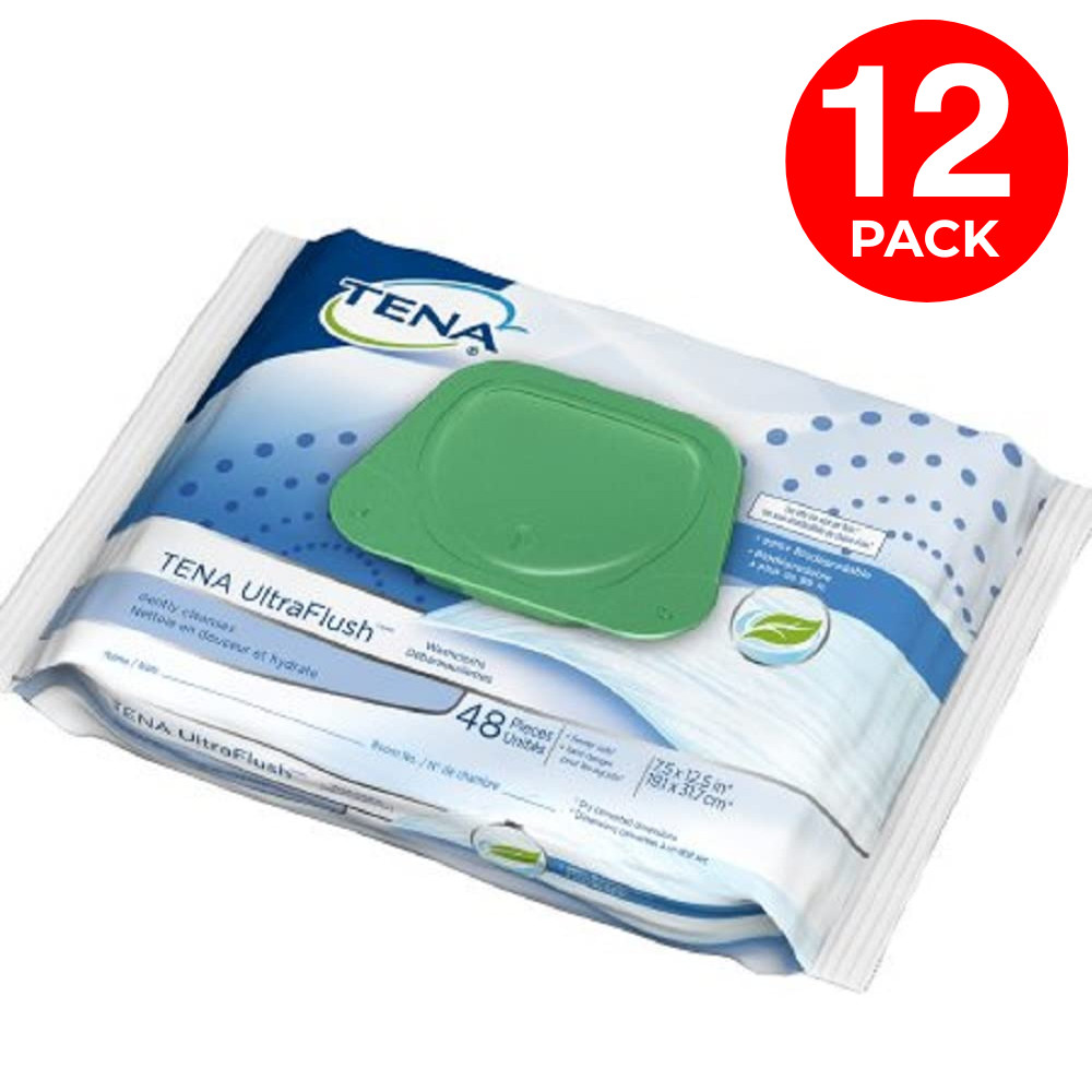 TENA Washcloths Wipes 48ct Flushable Biodegradable Adult Cleansing – 12 Pack