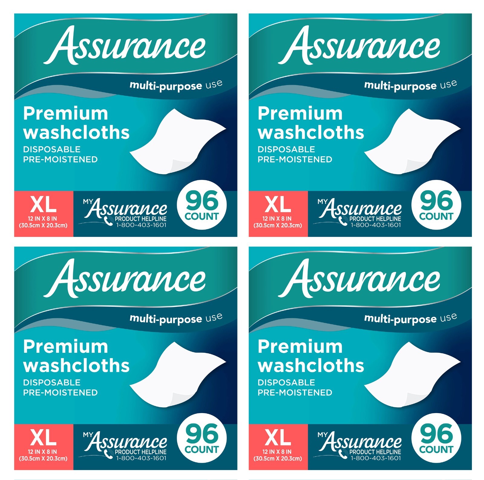 Assurance XL Disposable Washcloths – 384 Ct (4×96 Pack) Premium, Extra-Large Sz
