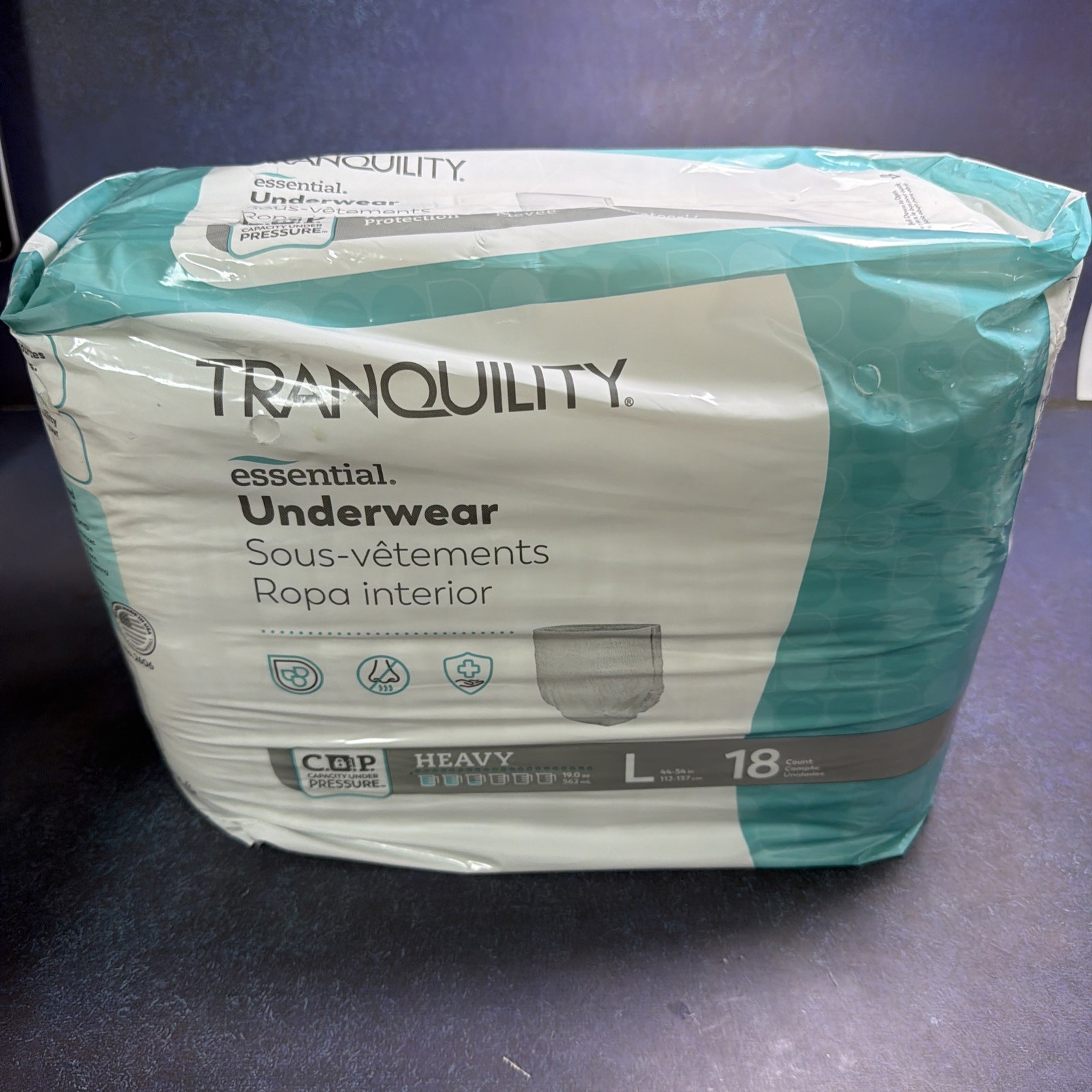 Tranquility Essential Underwear Heavy Size Large 44-54 Inches 18 Count