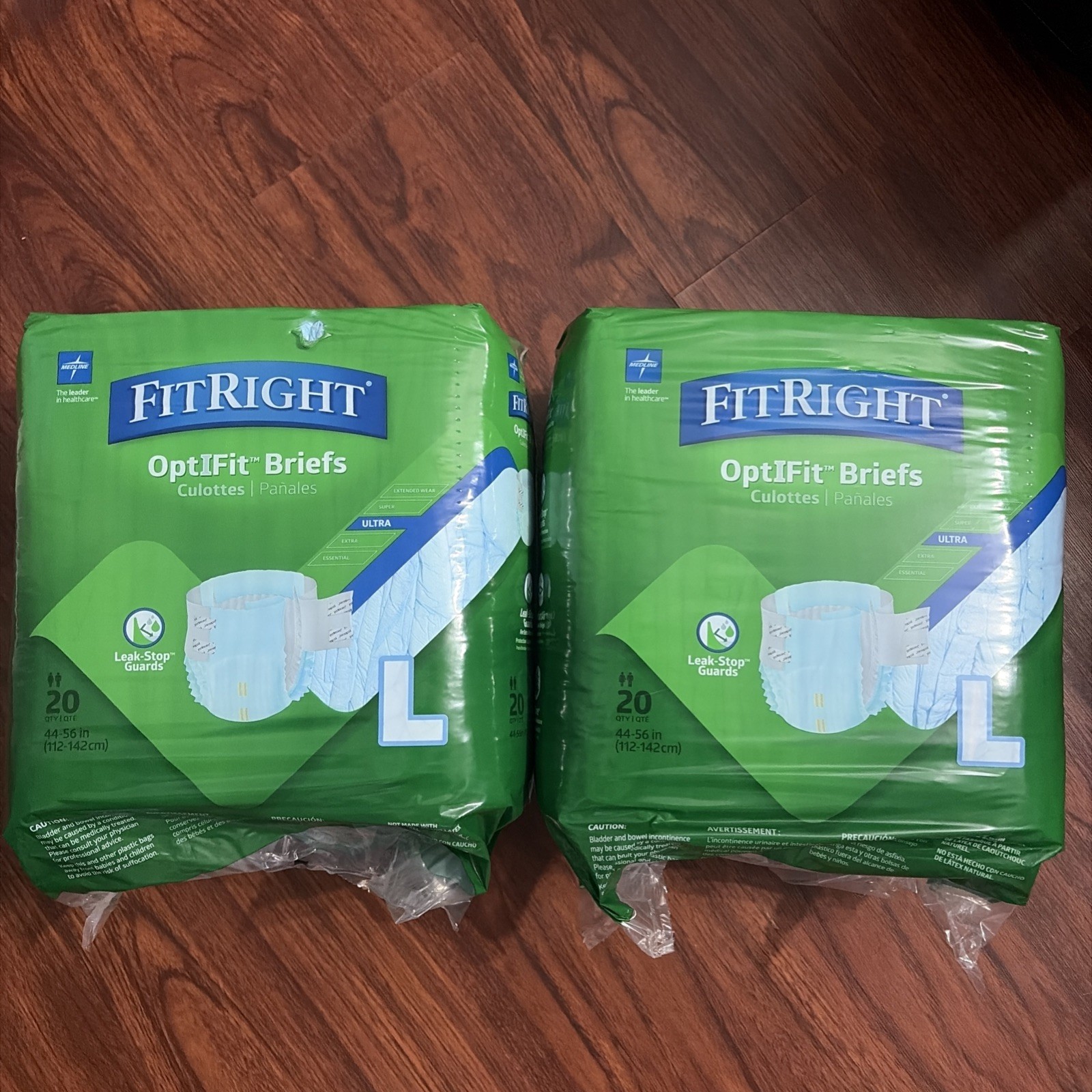 (2x) FitRight OptiFit Briefs, Disposable Adult Briefs with Tabs, L