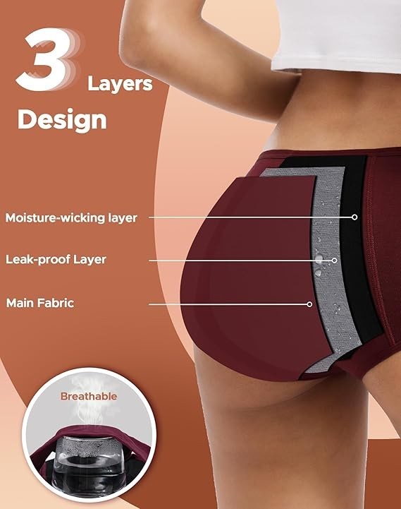 4Pack High Absorbency Incontinence Underwear for Women Washable Leakproof Pantie
