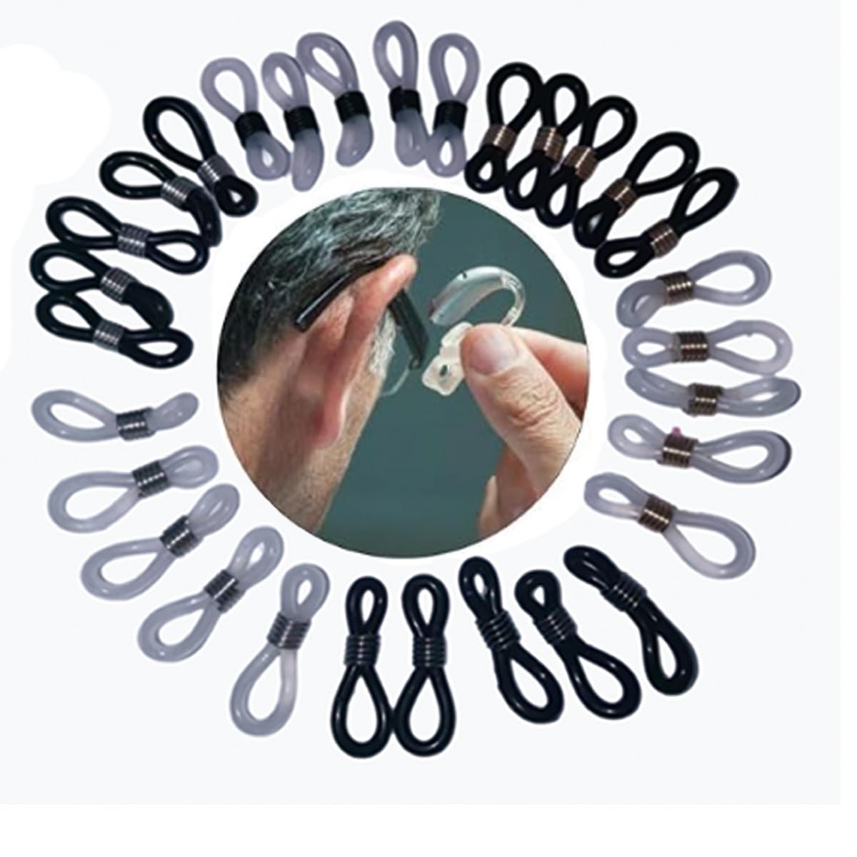 30pcs Hearing Aid Retainers-Anti-Lost Holder Accessories for White/Black