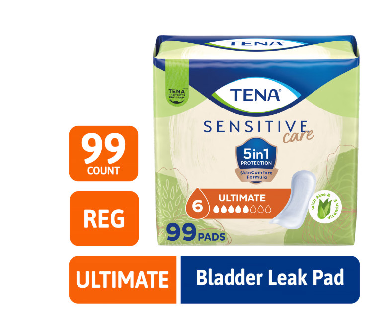 TENA Sensitive Care Ultimate Absorbency Incontinence Pad for Women, 99 Count