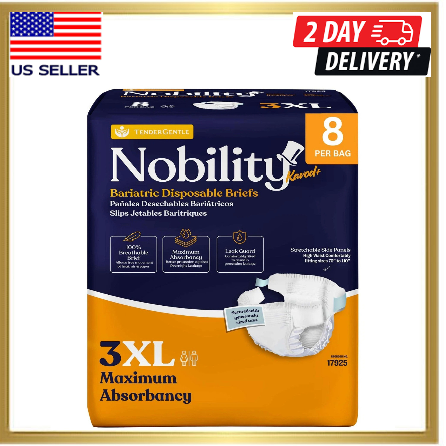 3XL Adult Diapers for Women and Men – 8 Bariatric Disposable Briefs with Tabs…