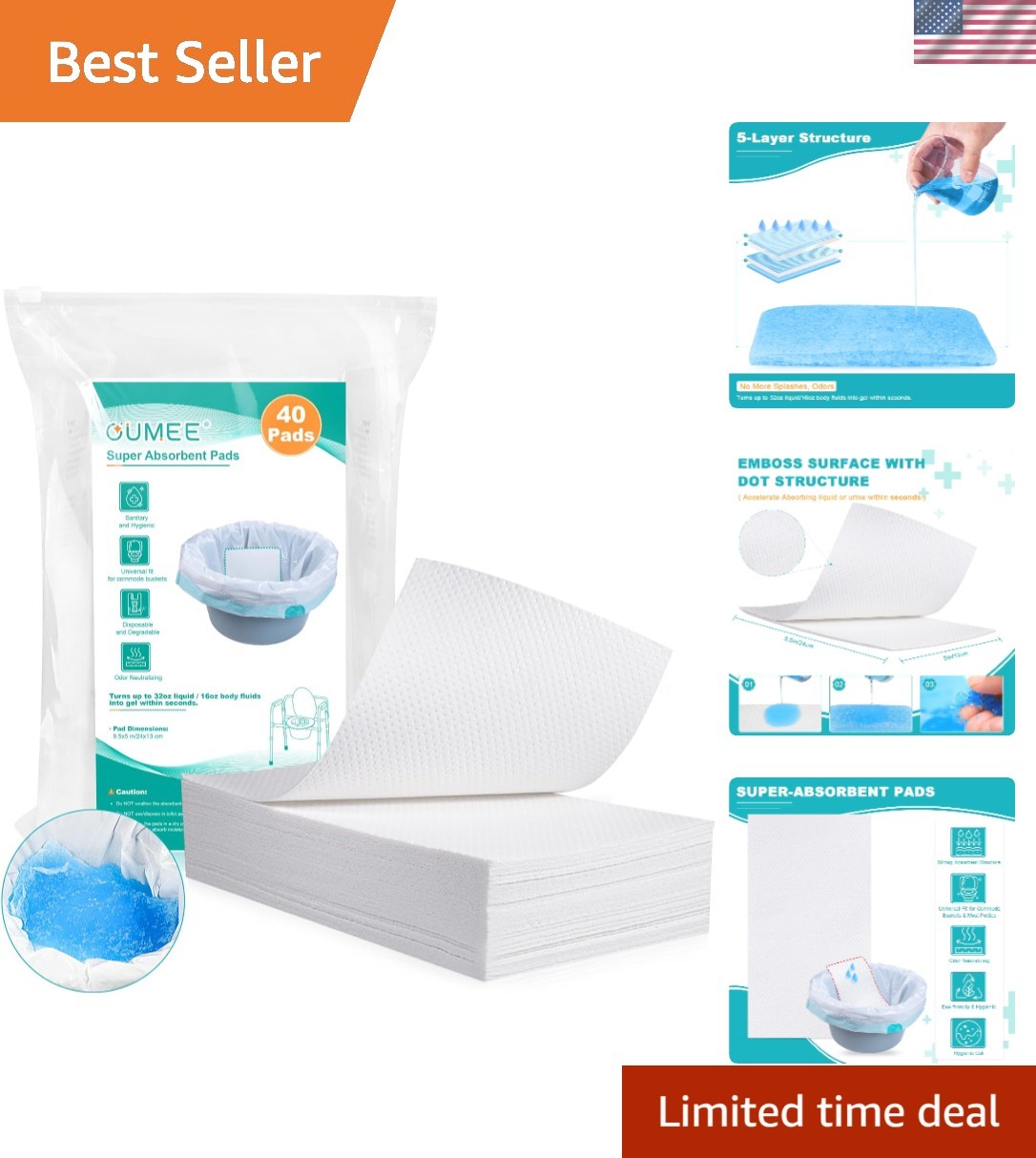 40 Disposable Commode Pads for Adults – Superior Absorption & Cleanliness