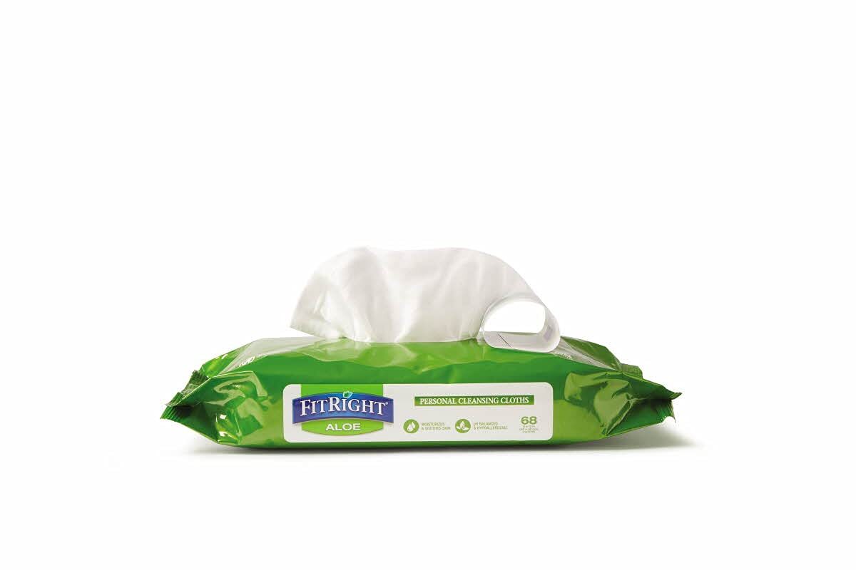 FitRight Aloe Personal Cleansing Incontinence Wipes 8 x10 inch, White, 12 Pack!✅