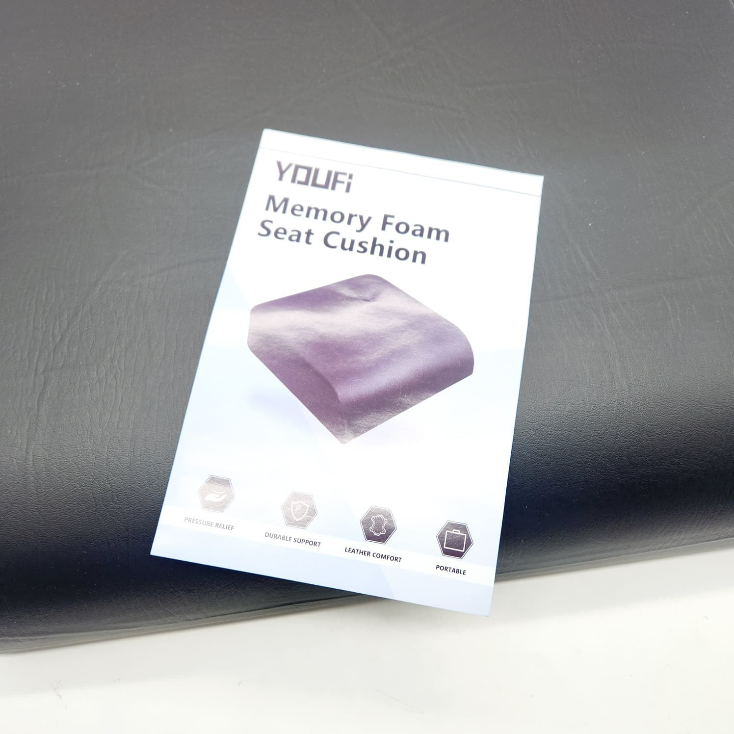 YOUFI Seat Cushion 4″ Memory Foam PU Leather for Sciatica & Back Pain 18x16x4″