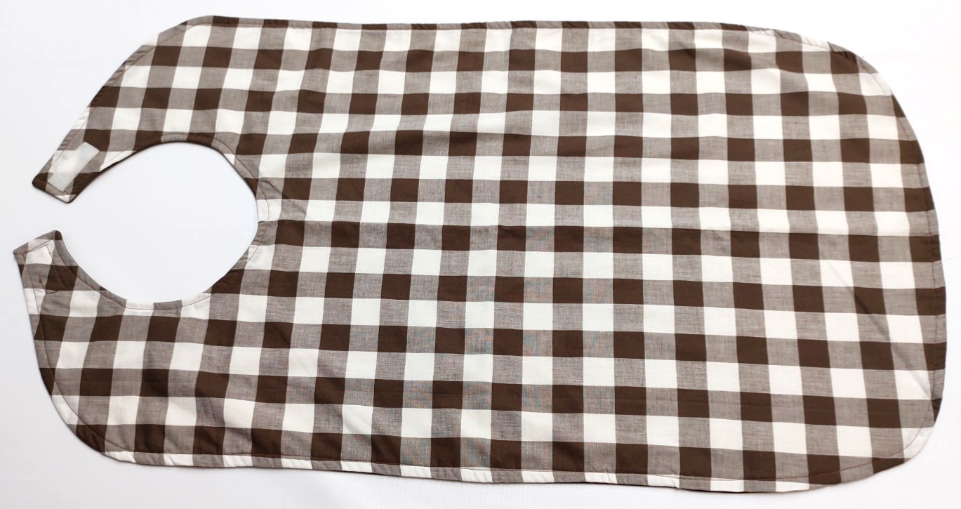 New Handmade Reversible Brown & White Plaid Adult Size Bib Special Needs Seniors