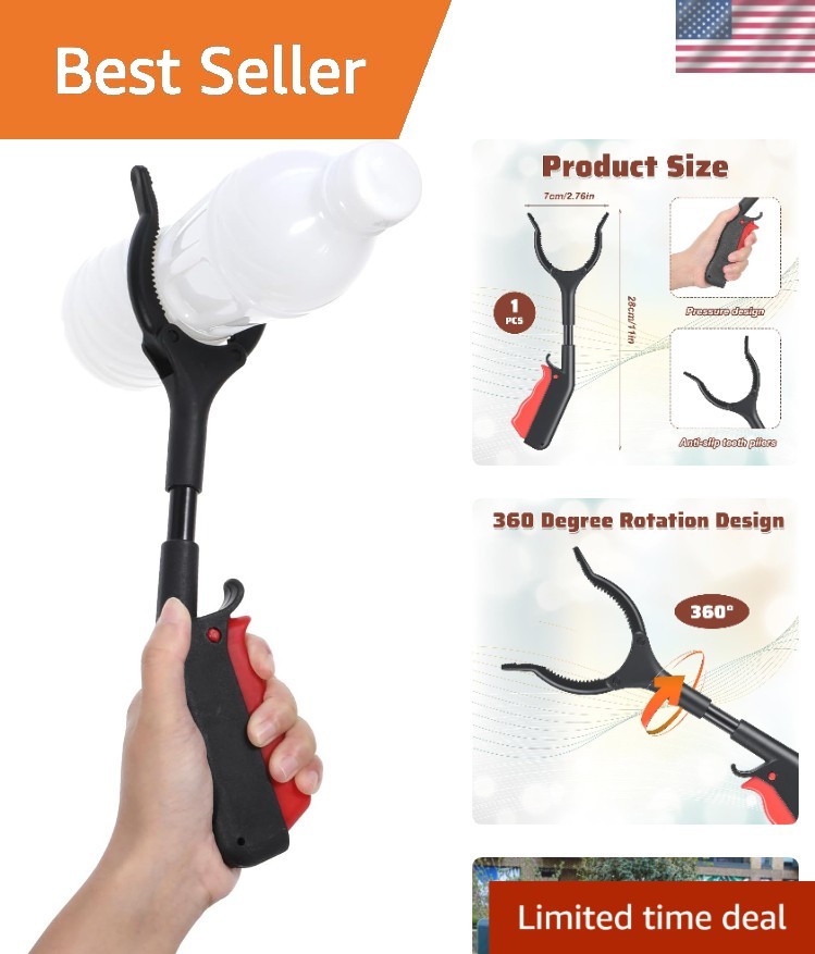 Versatile 11-Inch Trash Grabber with Non-Slip Ergonomic Handle & Rotating Jaw