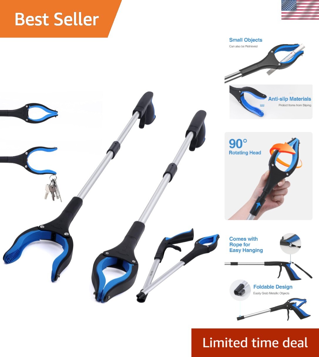 32-Inch Extra Long Grabber Reacher Tool – Foldable, Magnetic & Lightweight