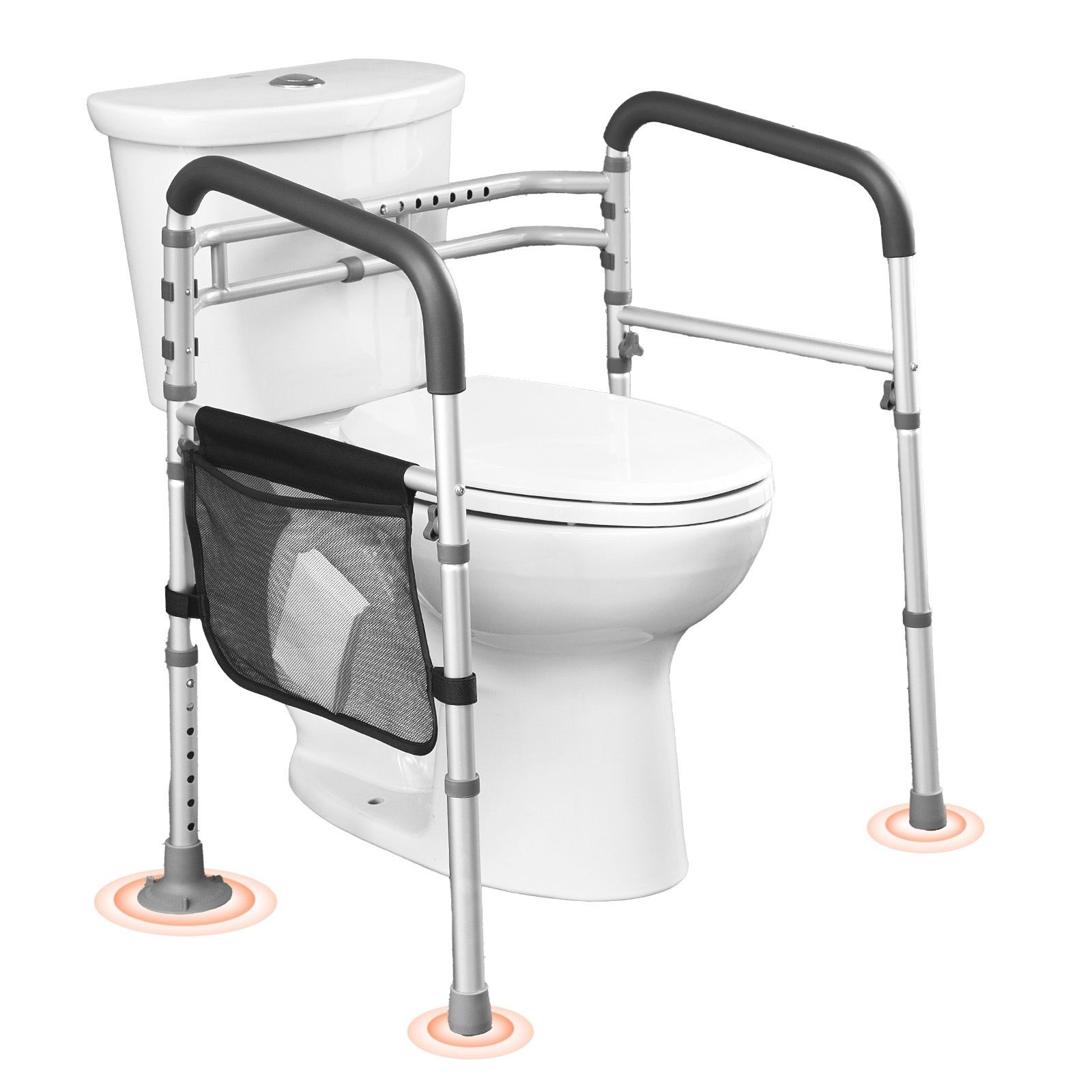 Foldable Toilet Safety Rail, 300 LBS, Non – Slip Handles, Aluminum, for Seniors