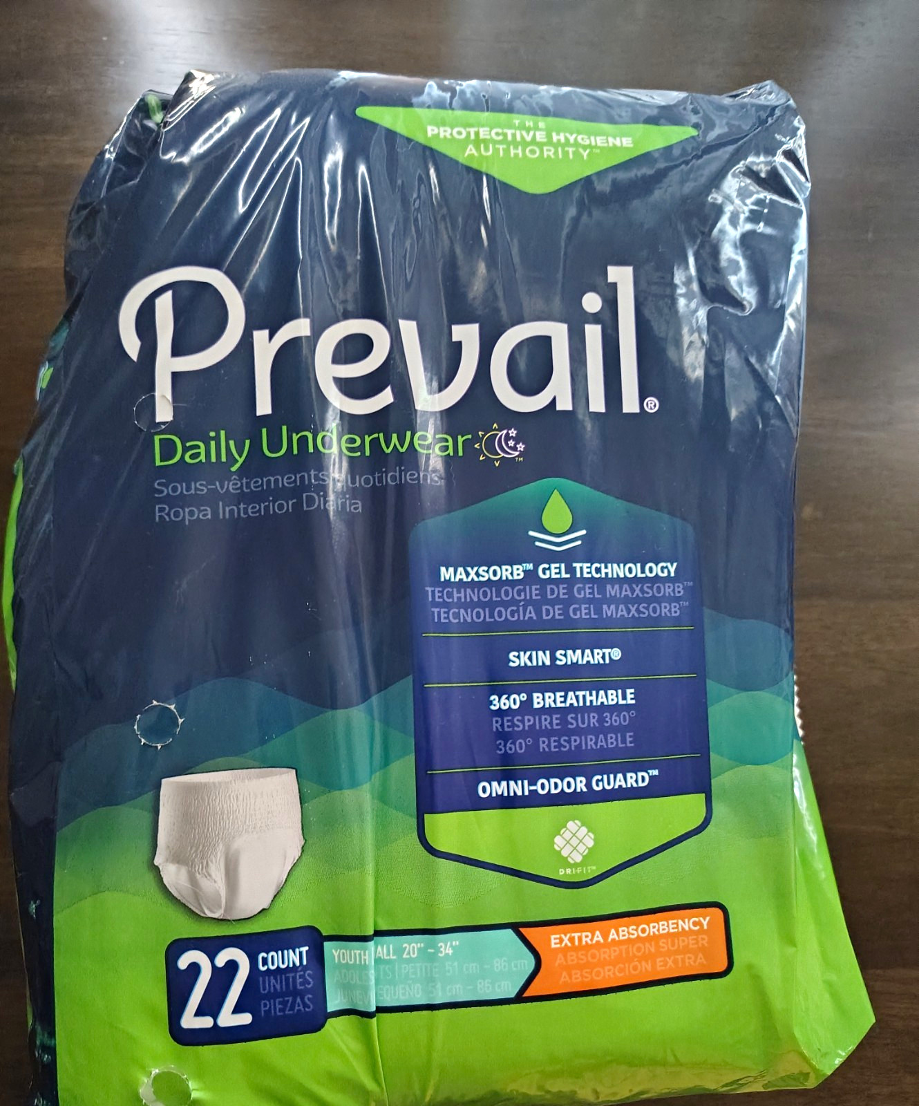 Prevail Daily Underwear Youth/Small 20″-34″ Extra Absorbency, 22 Ct White
