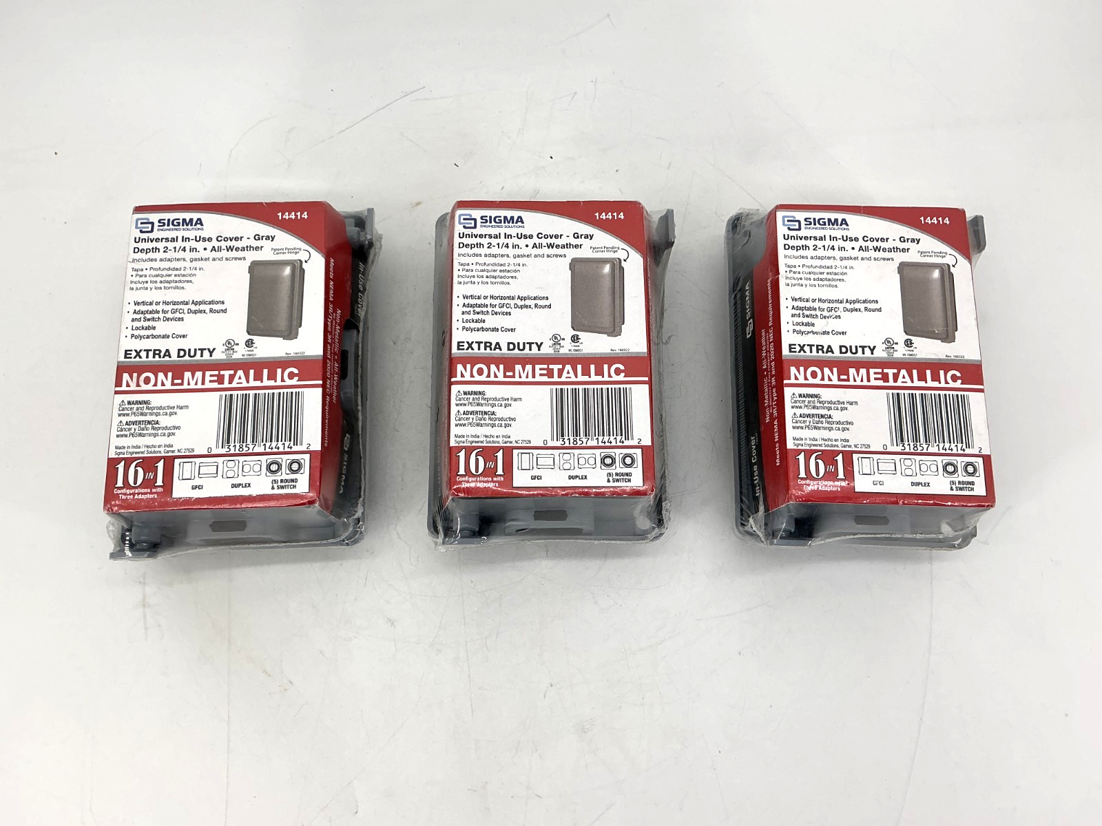 Lot of 3 New Sigma 14414 Universal In-Use Cover Weatherproof Depth: 2-1/4″ Gray