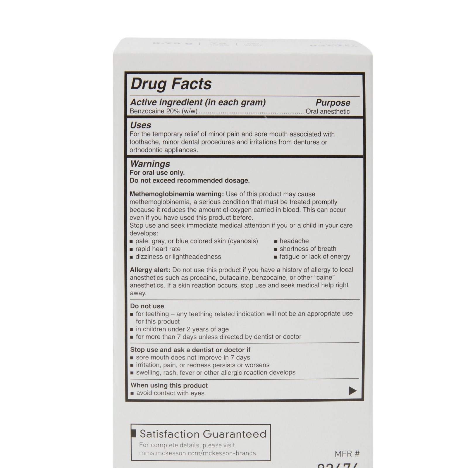 McKesson Peppermint Flavor Oral Pain Relief Benzocaine Oral Gel 0.75 Gram