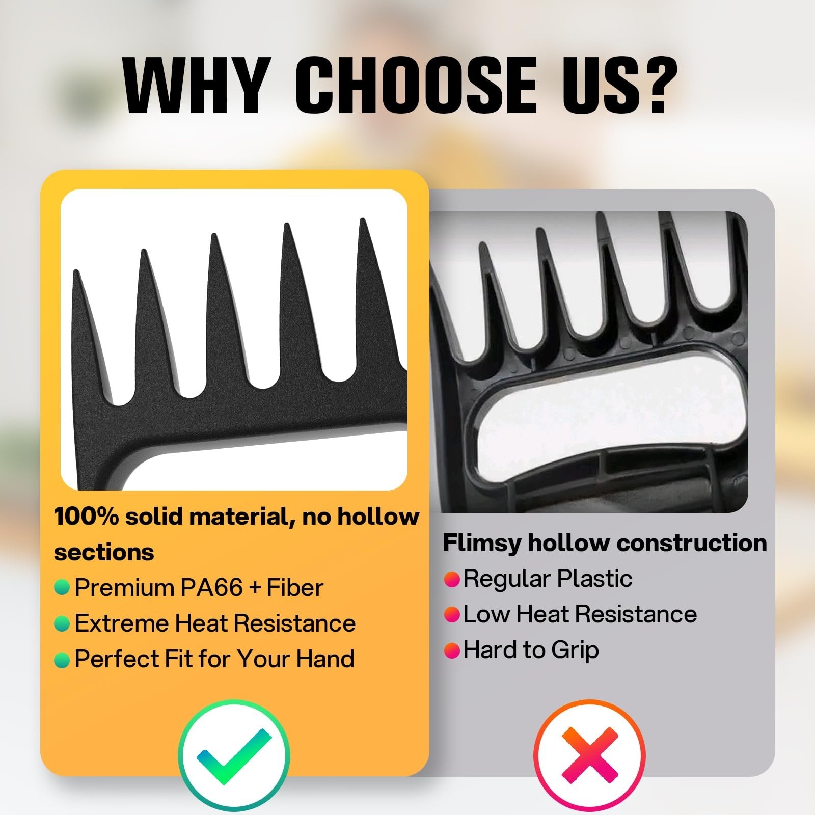 Meat Claws for Shredding Pulled Pork – Heavy Duty Solid Bear Claws Meat Shred…
