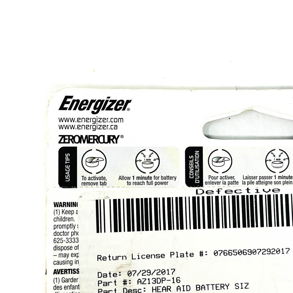 16 pcs Energizer AZ13DP-16 EZ Turn & Lock Zero Mercury Hearing Aid Battery
