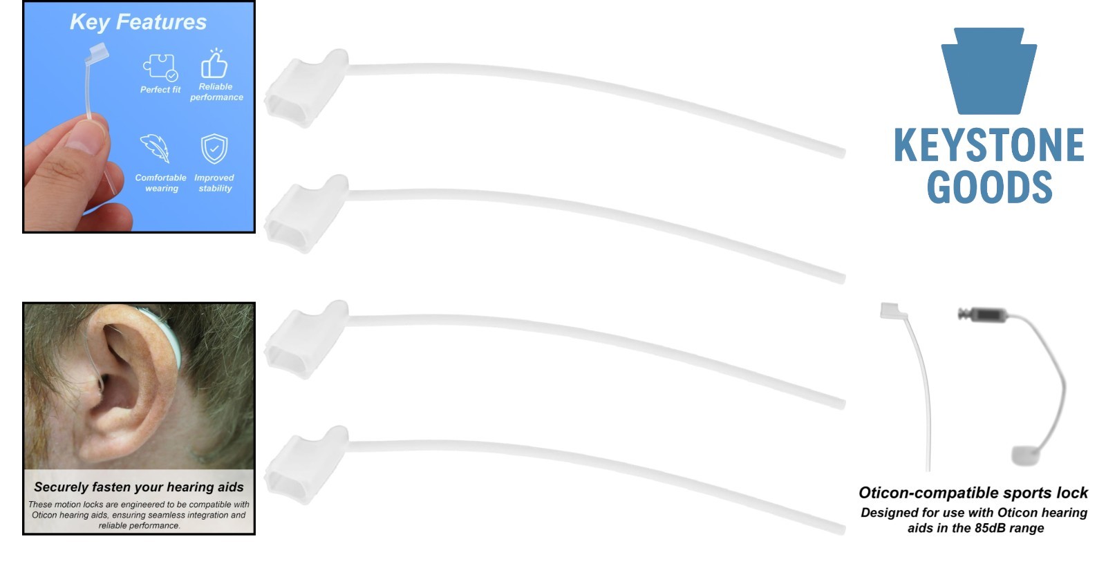 4 Pack Hearing Aid Secure Fit Lock for Oticon 85dB – Sport & Exercise Retenti…