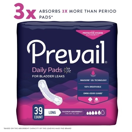 Prevail Daily Pads 13in Long Maximum Absorbency Disposable