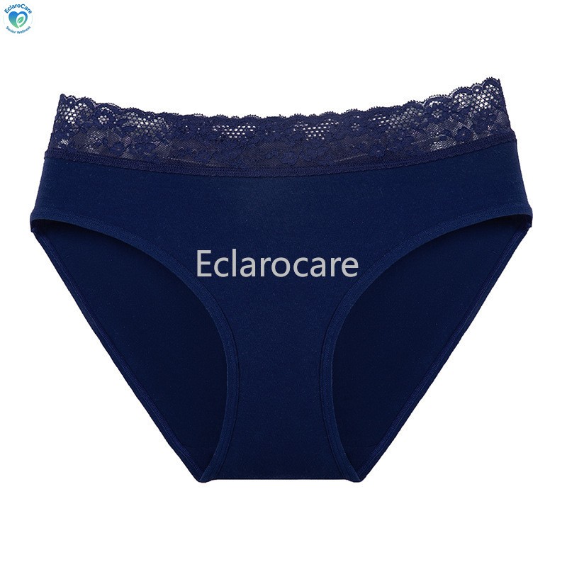6pcs Women’s High-waisted Menstrual Underwear with Solid-Color Lace cotton