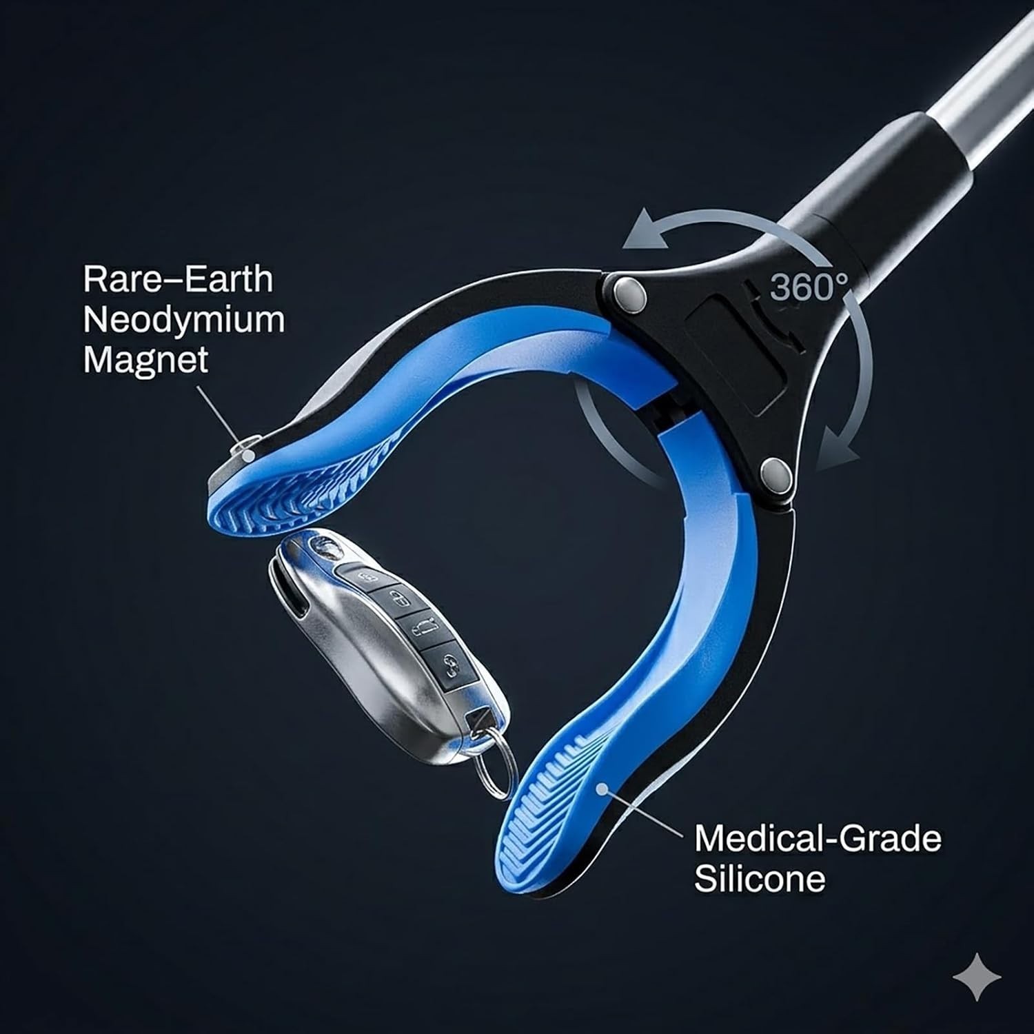 32in Foldable Grabber Reacher Pick Up Tool Heavy Duty Blue