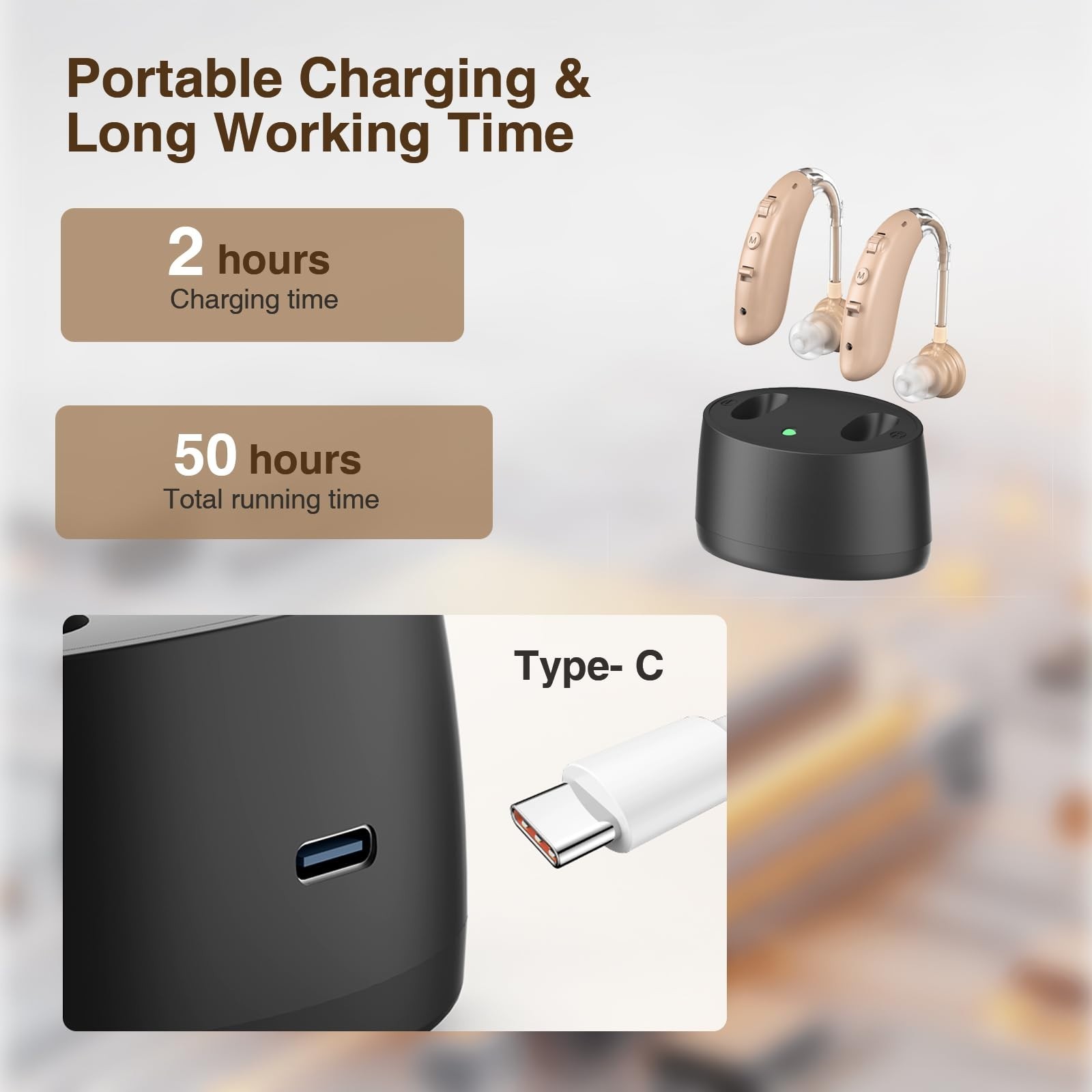 Rechargeable Hearing Aids for Seniors – Noise Cancelling, Volume Control, Portab