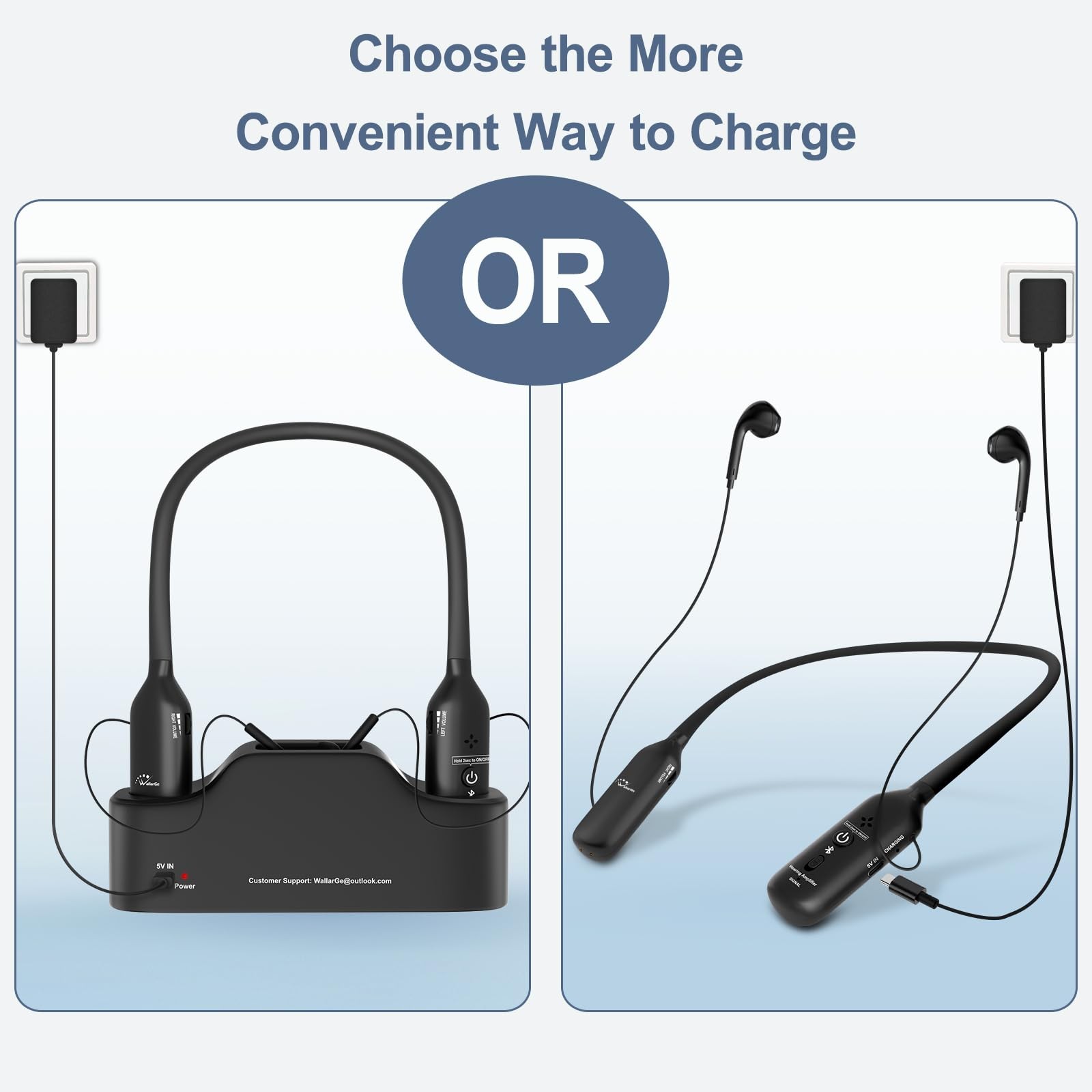 WallarGe Rechargeable Neckband Hearing Amplifier for Conversation or TV Watch…