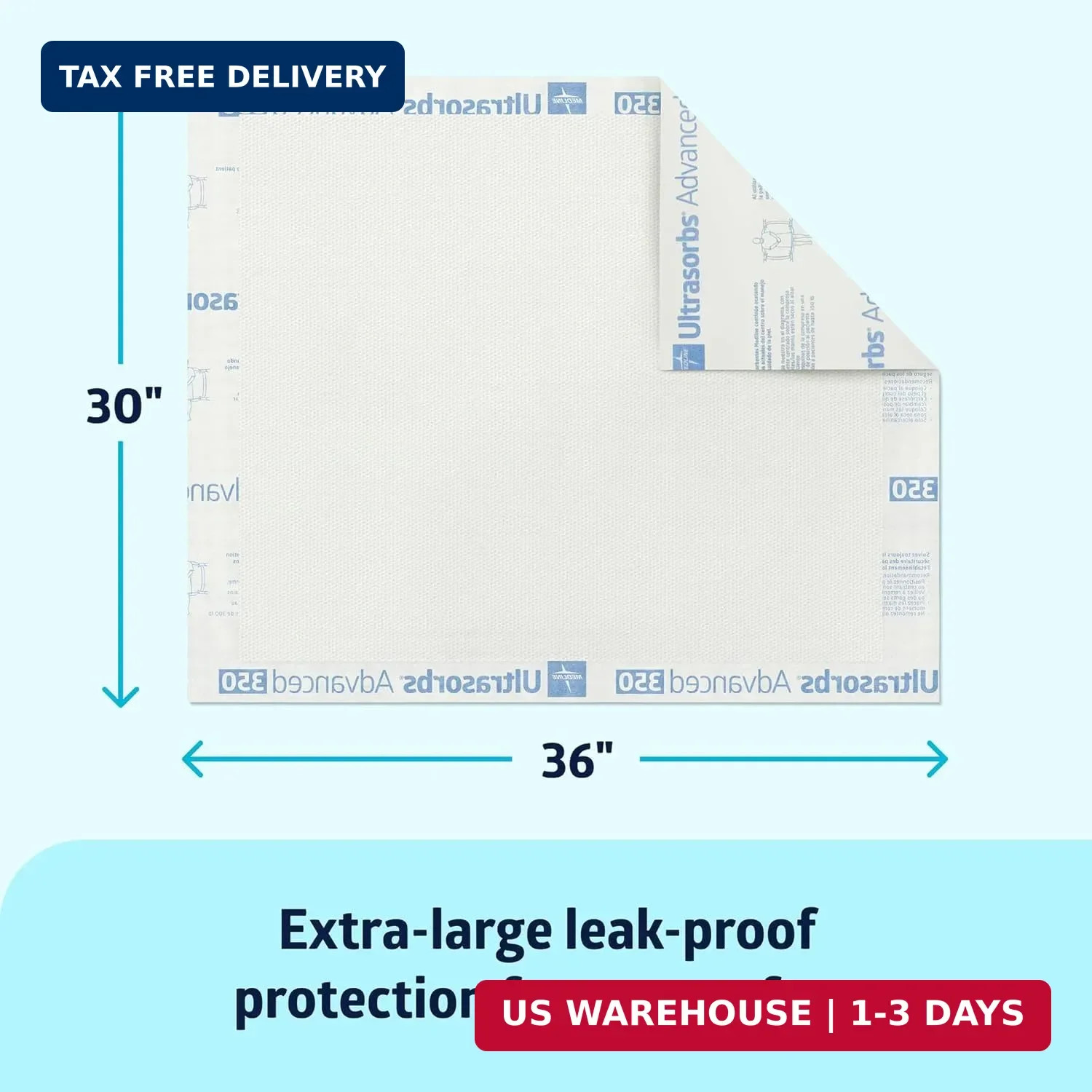 Medline Ultrasorbs Advanced Extra Strength Drypads, 30″ x 36″, 70 Count, Super A