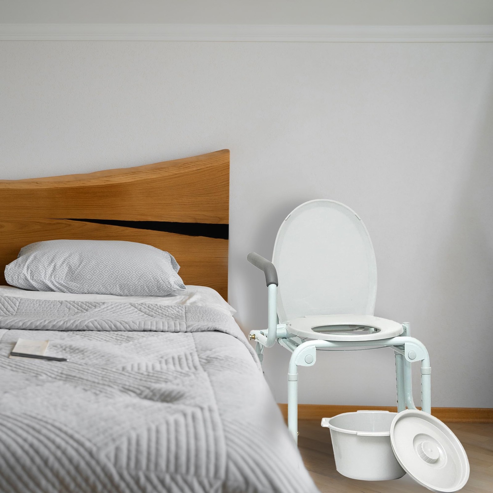 Probasics Drop Arm Adjustable Bedside Folding Commode Chair Portable Handles