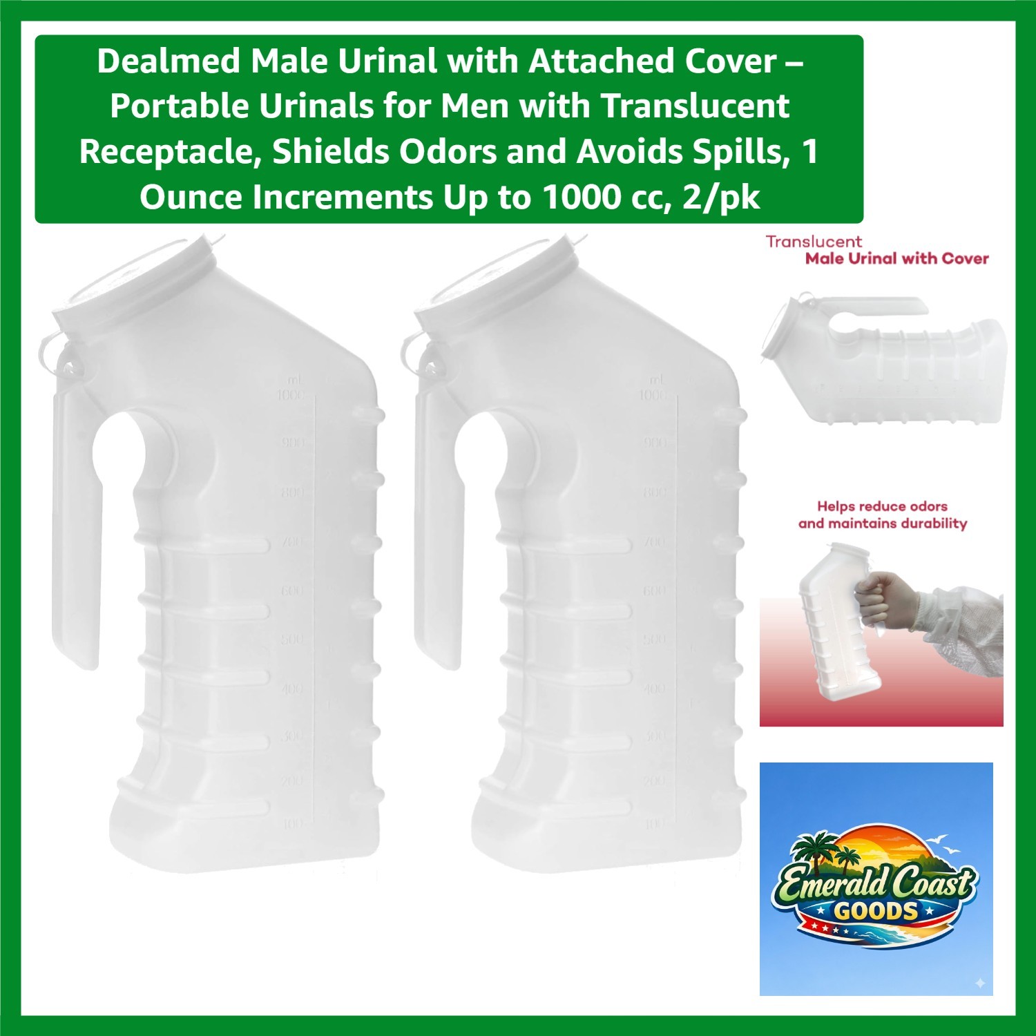 Male Urinal with Attached Cover – Portable Urinals for Men with Translucent R…