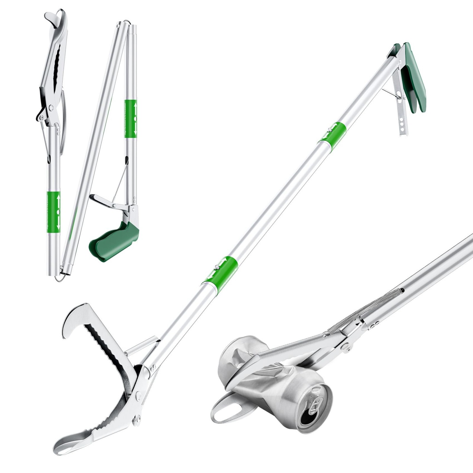 50″ Foldable Grabber Reacher Tool with Green Handle, Extra Long Lightweight T…