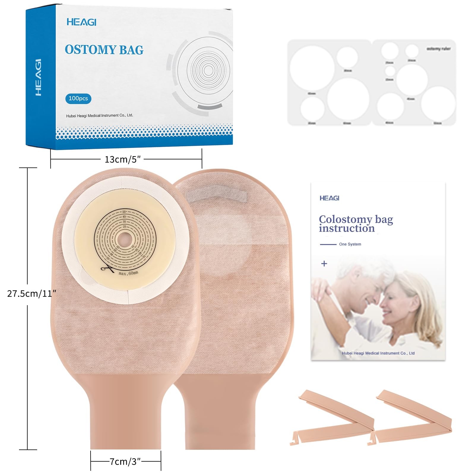 100 PCS Colostomy Bags, One Piece Ostomy Drainable Pouches with Closure for Ileo