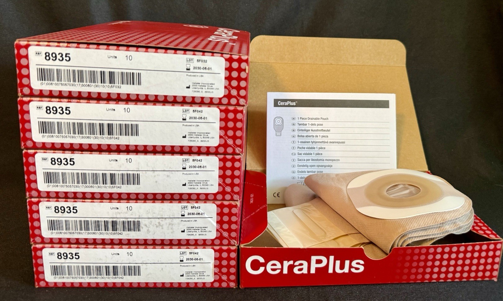 6 NEW BOXES Hollister 8935 CeraPlus Premier Drainable Ostomy Pouch EXPIRES 2030