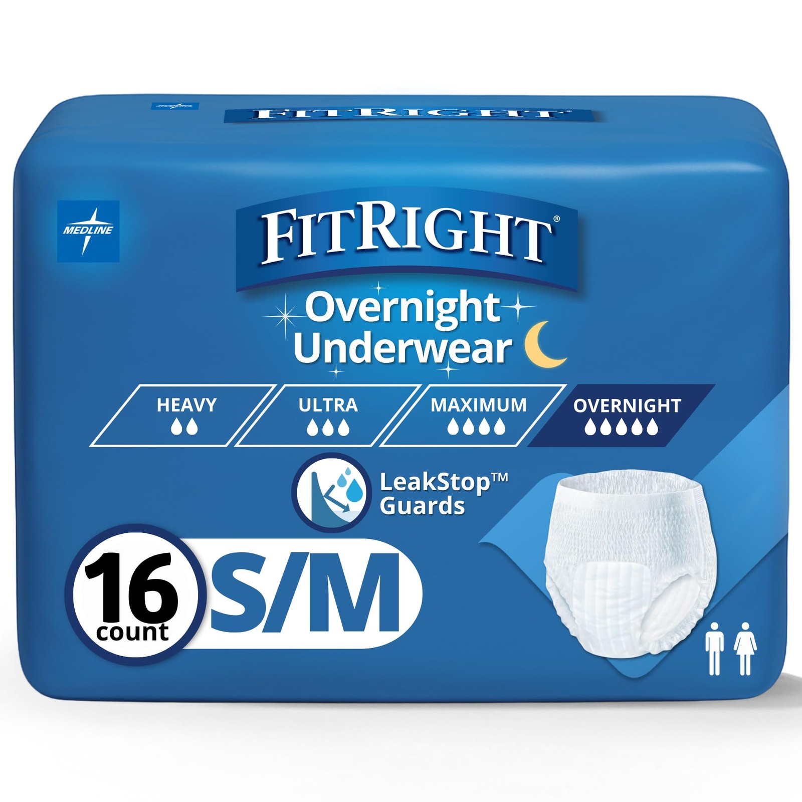 Overnight Unisex Underwear, Small/Medium 2840 in Waist, 16 Count, Maximum All…