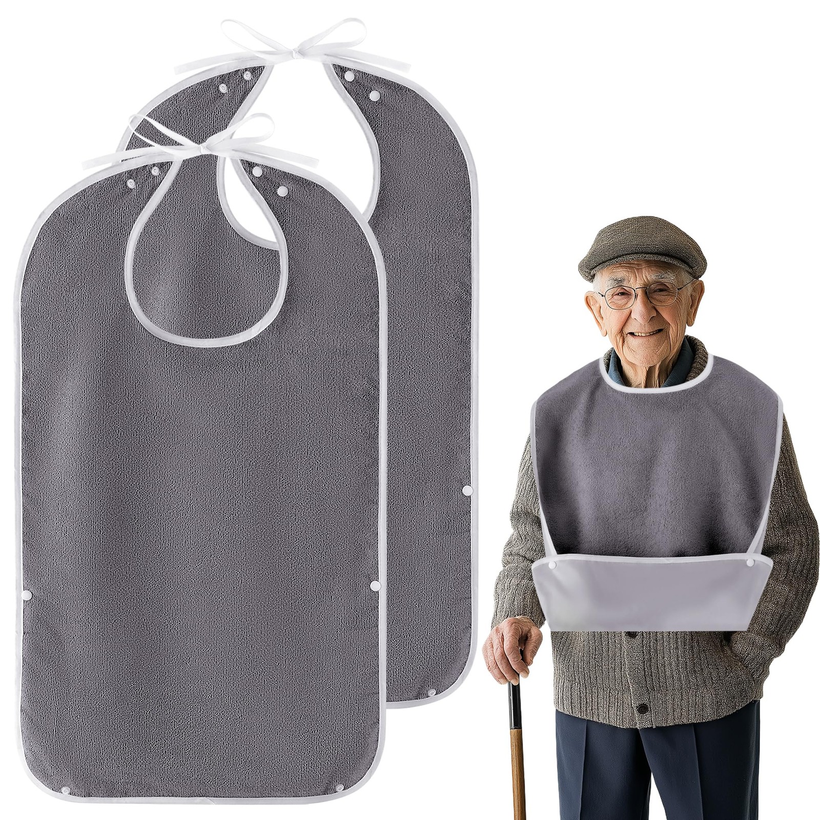 2 Pack Adult Bibs for Men, Women, Elderly – Waterproof Reusable Large Bibs with