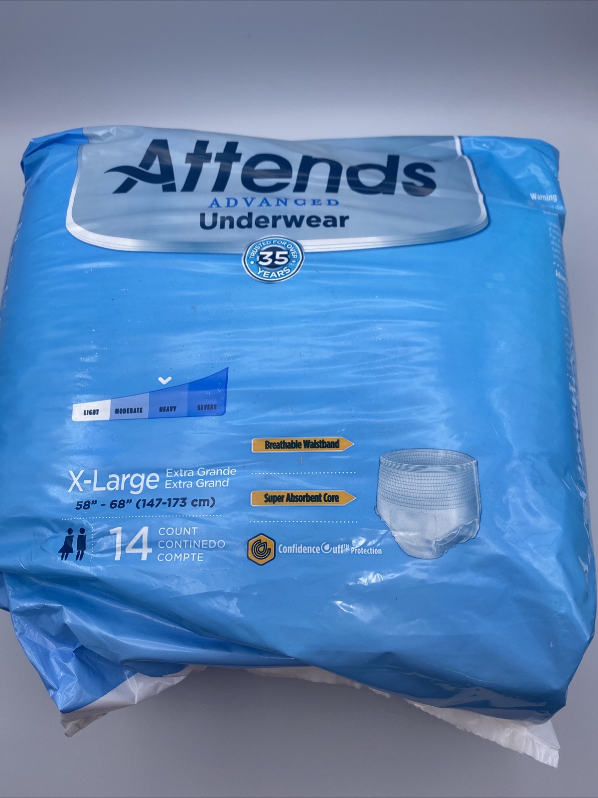 Attends Advanced Disposable Underwear Size XL (3 Packs of 14 Each Total of 42