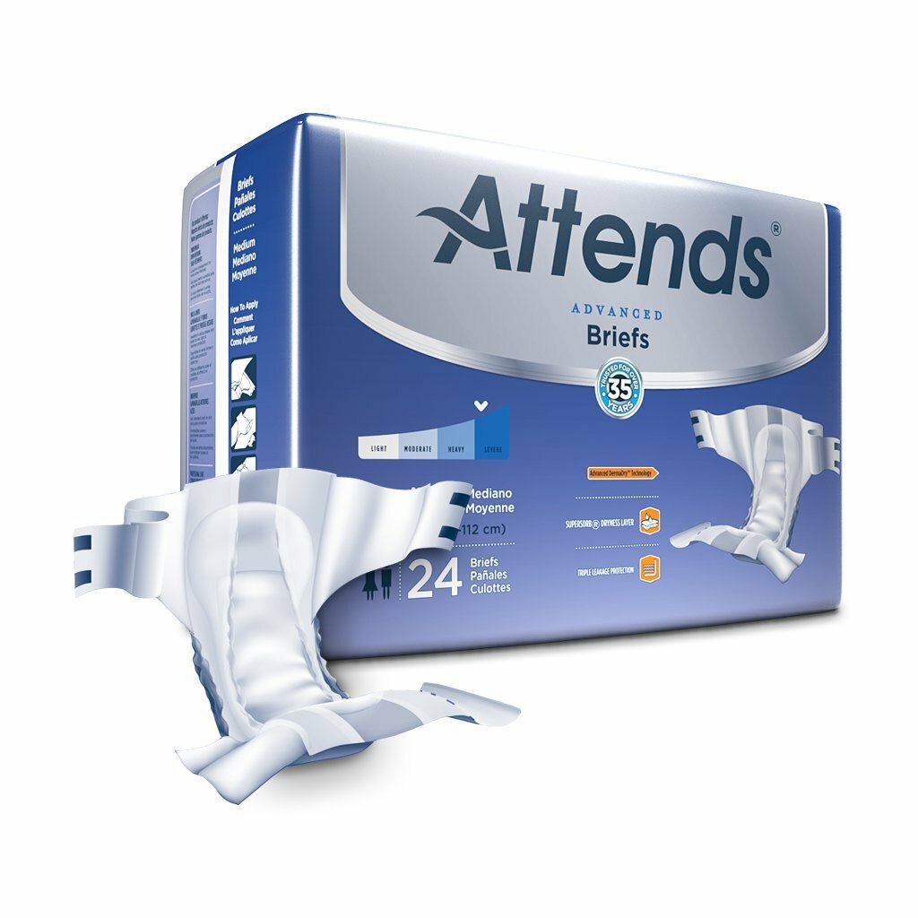 Attends Advanced DermaDry Incontinent Briefs DDC20 Medium Case of 96, White