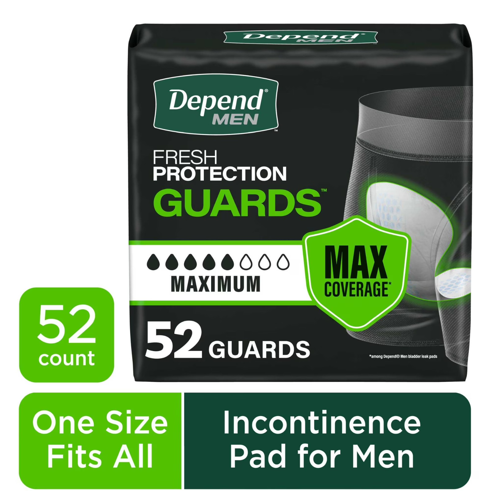 Depend Guards Incontinence Pads for Men, Maximum Absorbency, 52 Count Free Ship