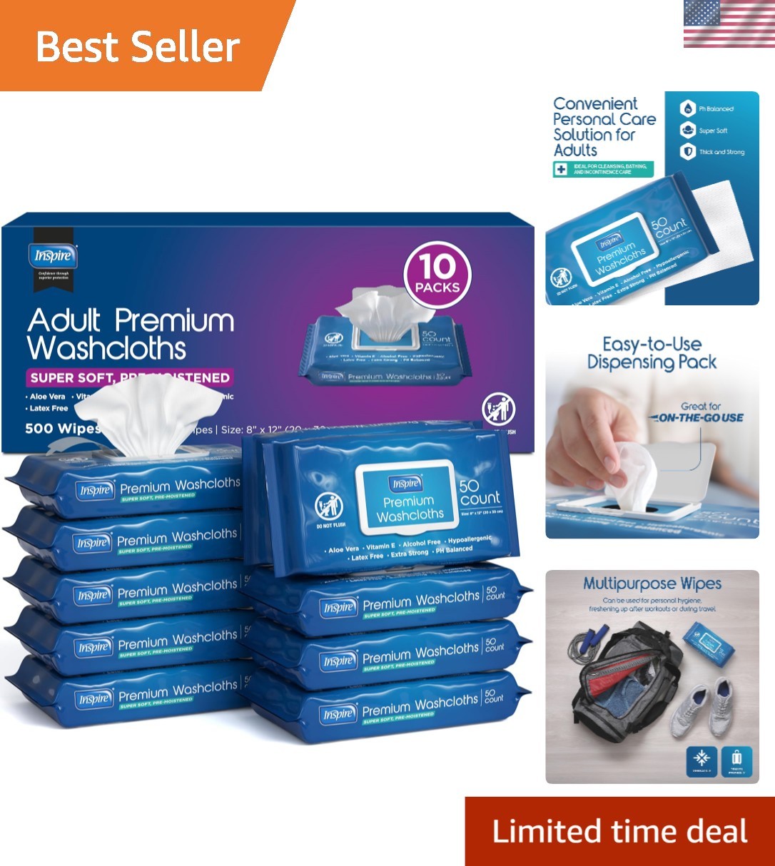 Moist Cleansing Wipes for Seniors | 500 Count 8×12 Inch Disposable Cloths