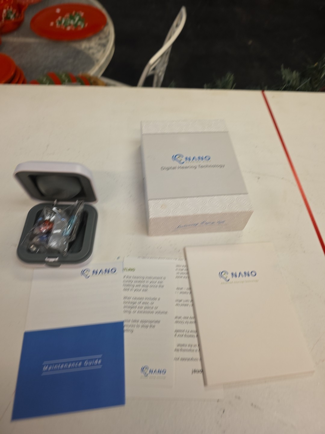 NANO Hearing Aids CIC Rechargeable Red & Blue with Charger NEW Open Box