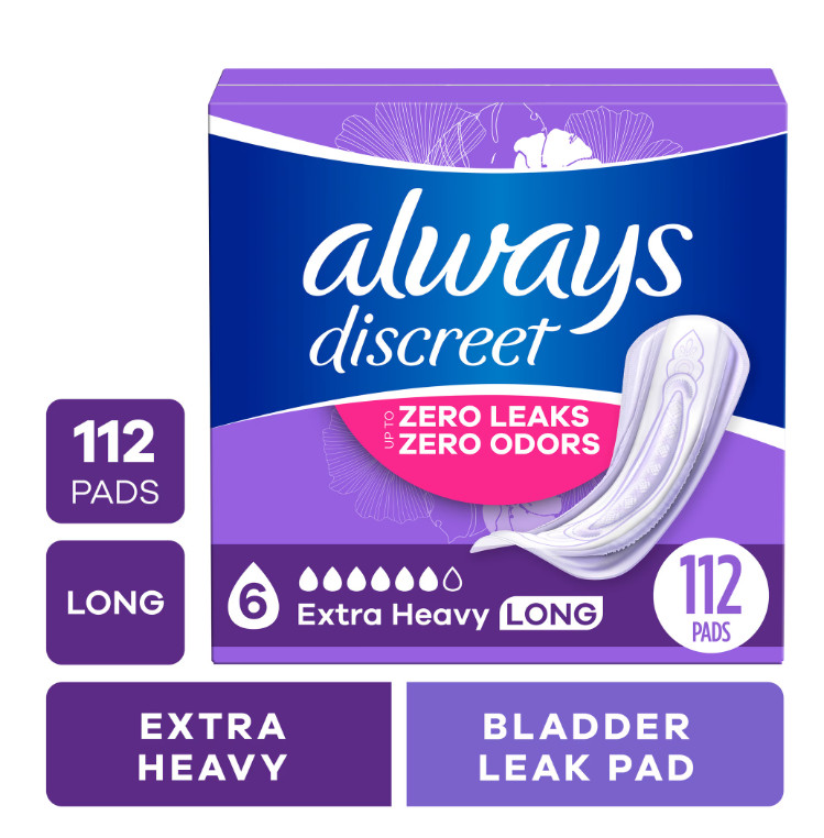 Always Discreet Adult Incontinence Pads for Women, Postpartum Pads, 112 Count