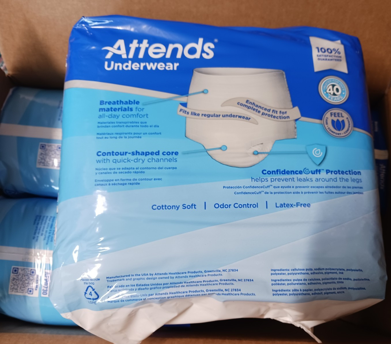 Attends Adult Diapers Underwear Large. Ultimate Absorbency Pull-ups 72 (18×4)