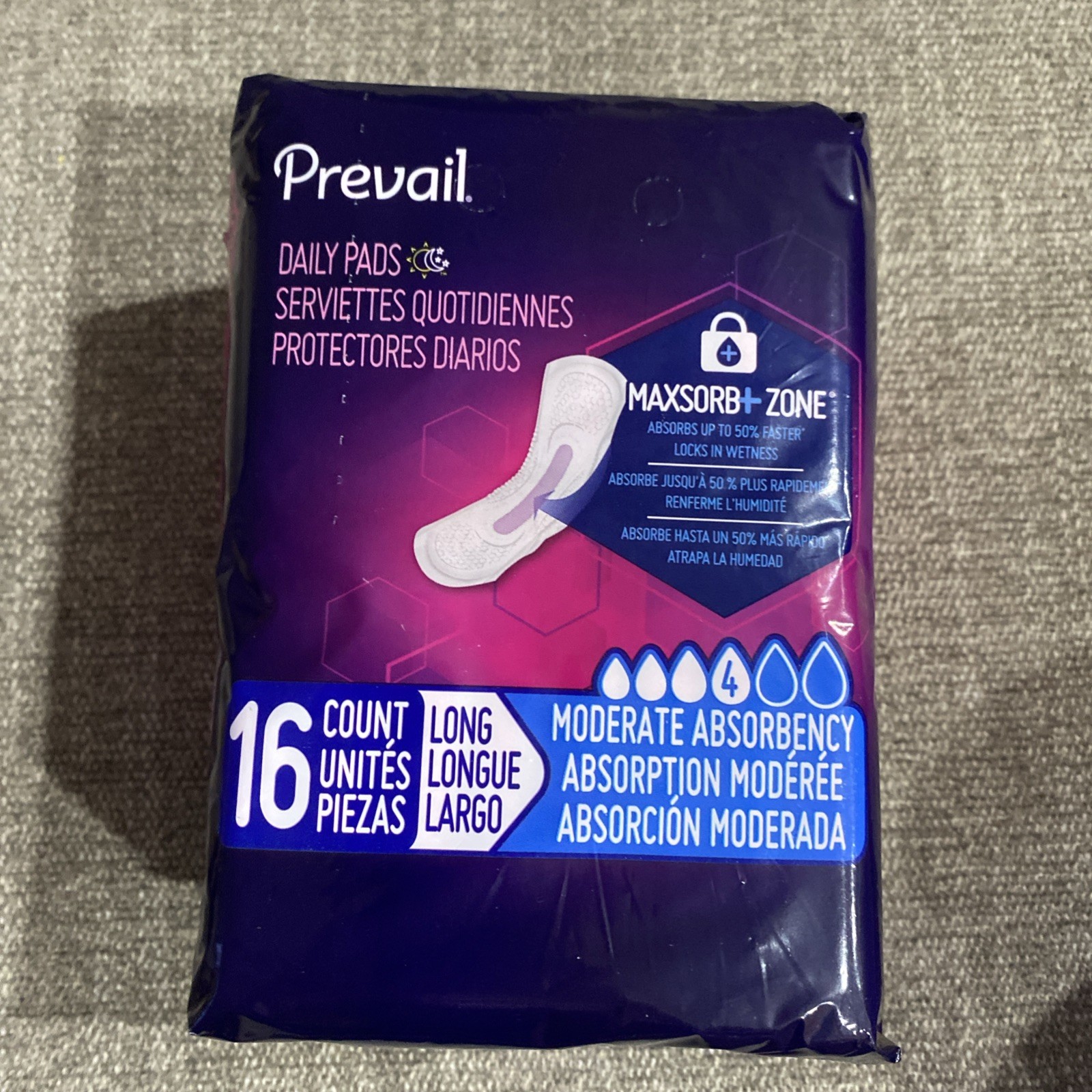 Prevail Daily Bladder Control Pads 16 Pack Women’s Size Long Moderate Absorbency